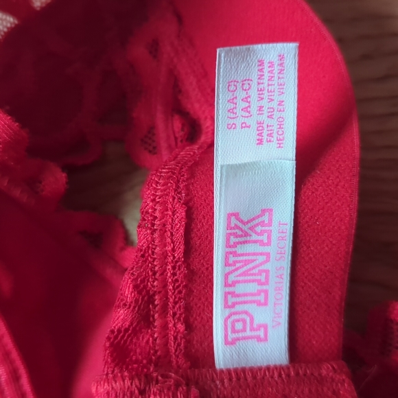 Victoria's Secret PINK. Lace Halter Top Bralette. Red. Small. - Picture 3 of 6